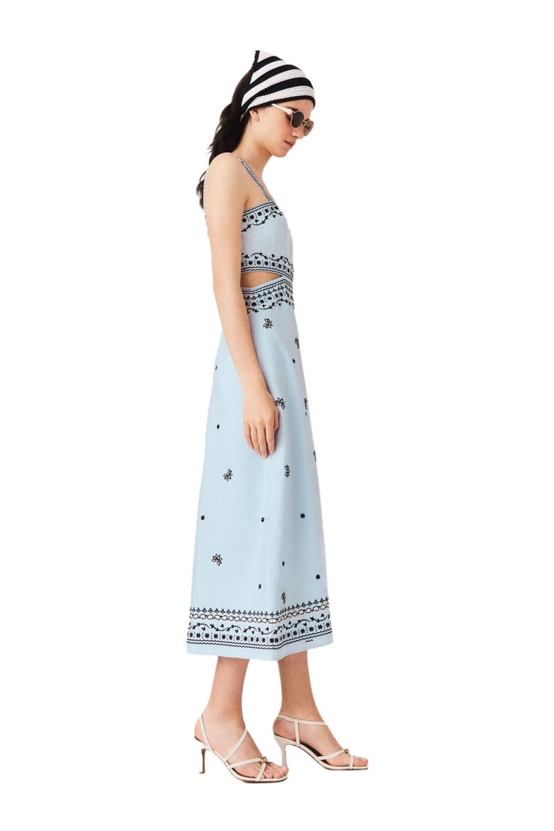 Embroidered linen blend maxi dress, Alternate, color, Blue sky
