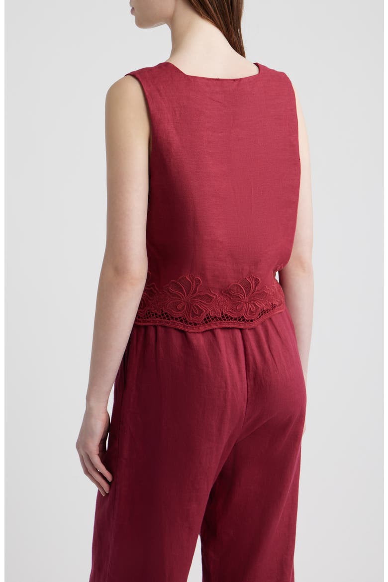 Akira Embroidered Sleeveless Linen Top, Alternate, color, BERRY HIBISCUS EMBROIDERY