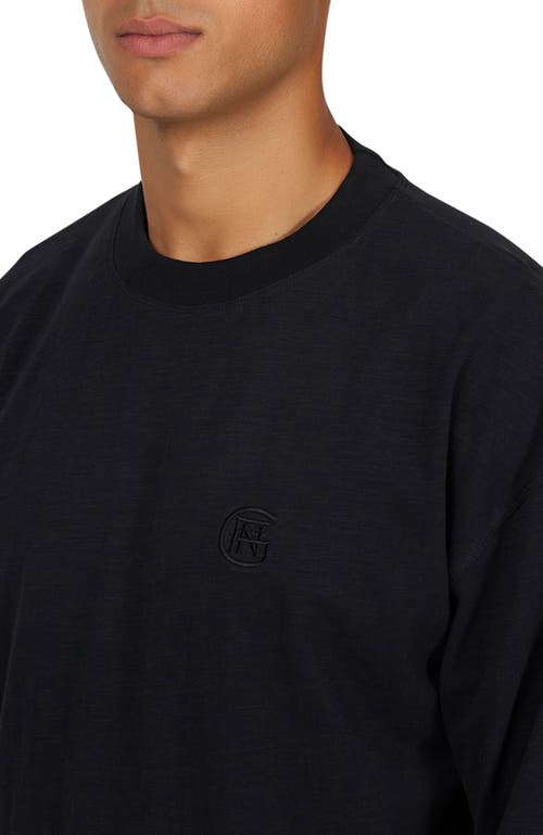 Good For Nothing Emblem Tonal Relaxed Slub Long Sleeve T-shirt In Black
