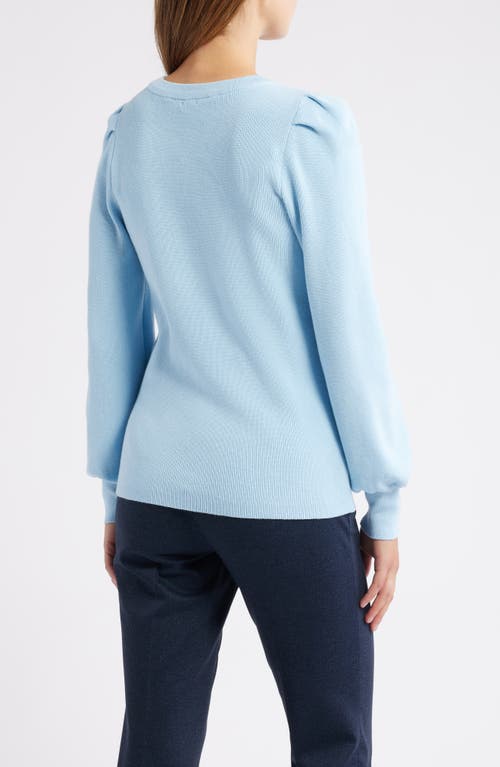 Ak Anne Klein Pleat Sleeve Crewneck Sweater In Blue