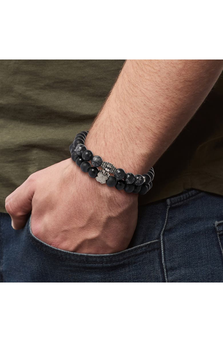 Lucky Brand Black Lava Bead Bracelets, Set of Two, Alternate, color, Black, Silver