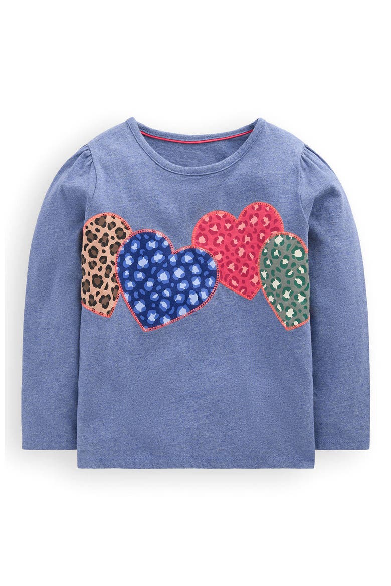 Kids' Puff Sleeve Appliqu T-Shirt, Main, color, BLUE MARL PATCHWORK HEART