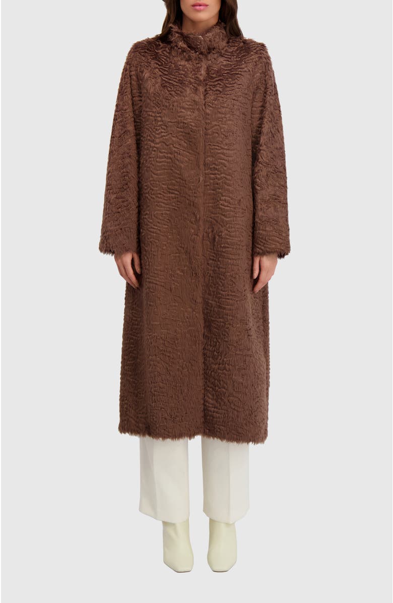 Lyla Grant Fur-Free Lamb (Faux Fur) Long Coat, Alternate, color, Brown