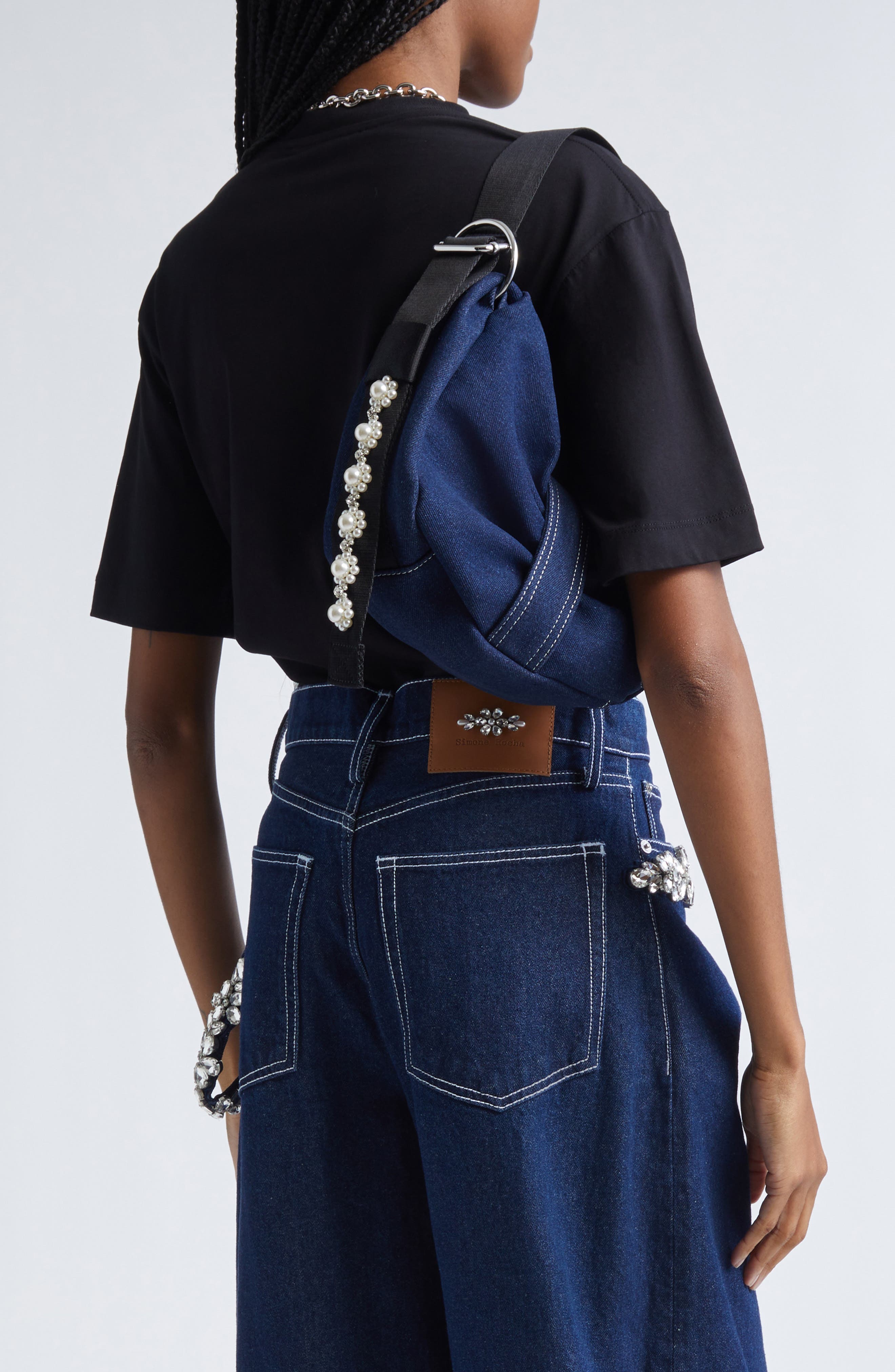 Mini Bow Sateen Sling Bag, Alternate, color, INDIGO/ PEARL/ CLEAR
