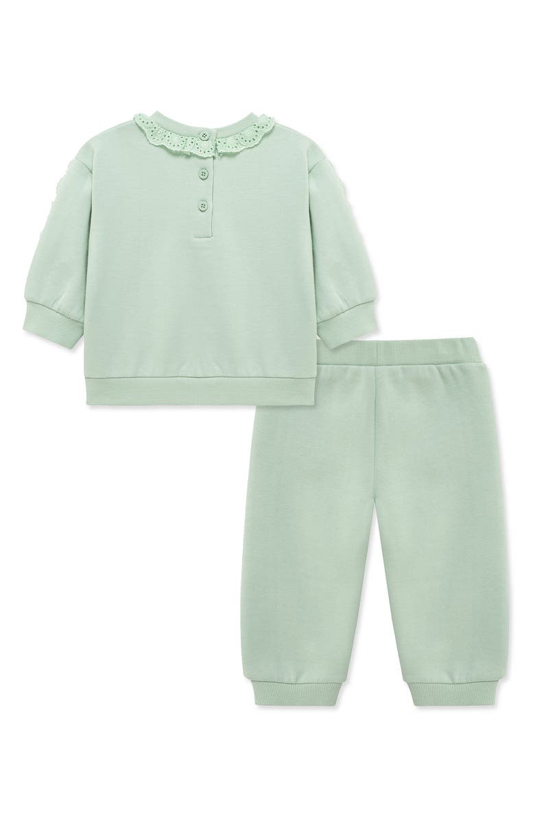 Little Me Ruffle Lace Trim Sweatshirt & Joggers, Alternate, color, Green