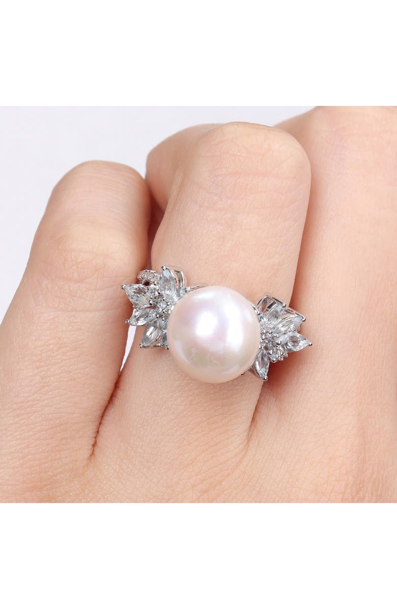 DELMAR Sterling Silver 11-12mm Freshwater Pearl & Marquise Diamond Ring, Alternate, color, White