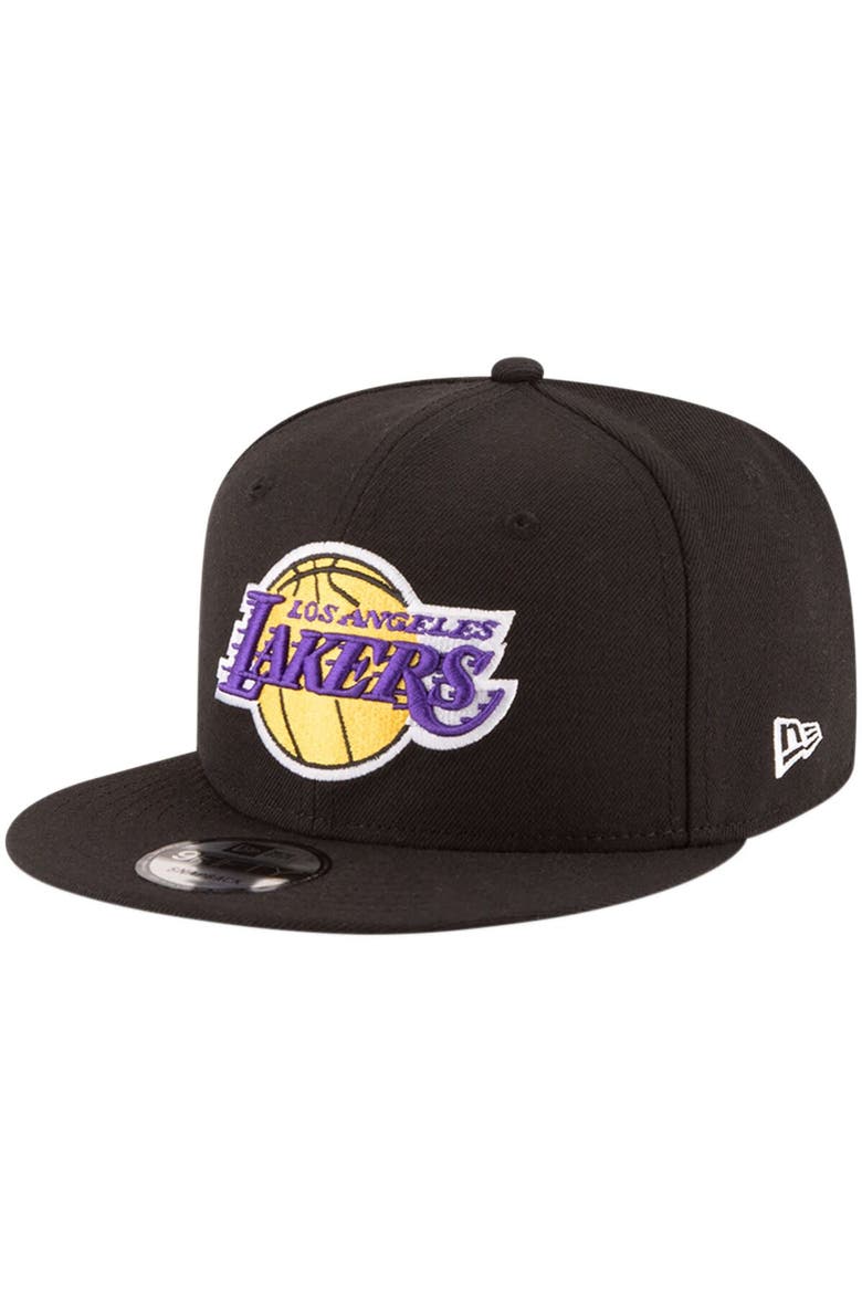 Men's New Era Black Los Angeles Lakers Official Team Color 9FIFTY Snapback Hat, Main, color, Black