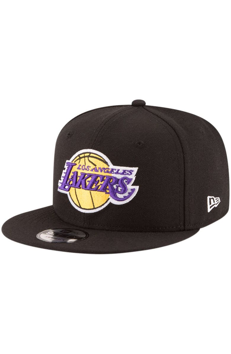 New Era Men's New Era Black Los Angeles Lakers Official Team Color 9FIFTY Snapback Hat, Main, color, 