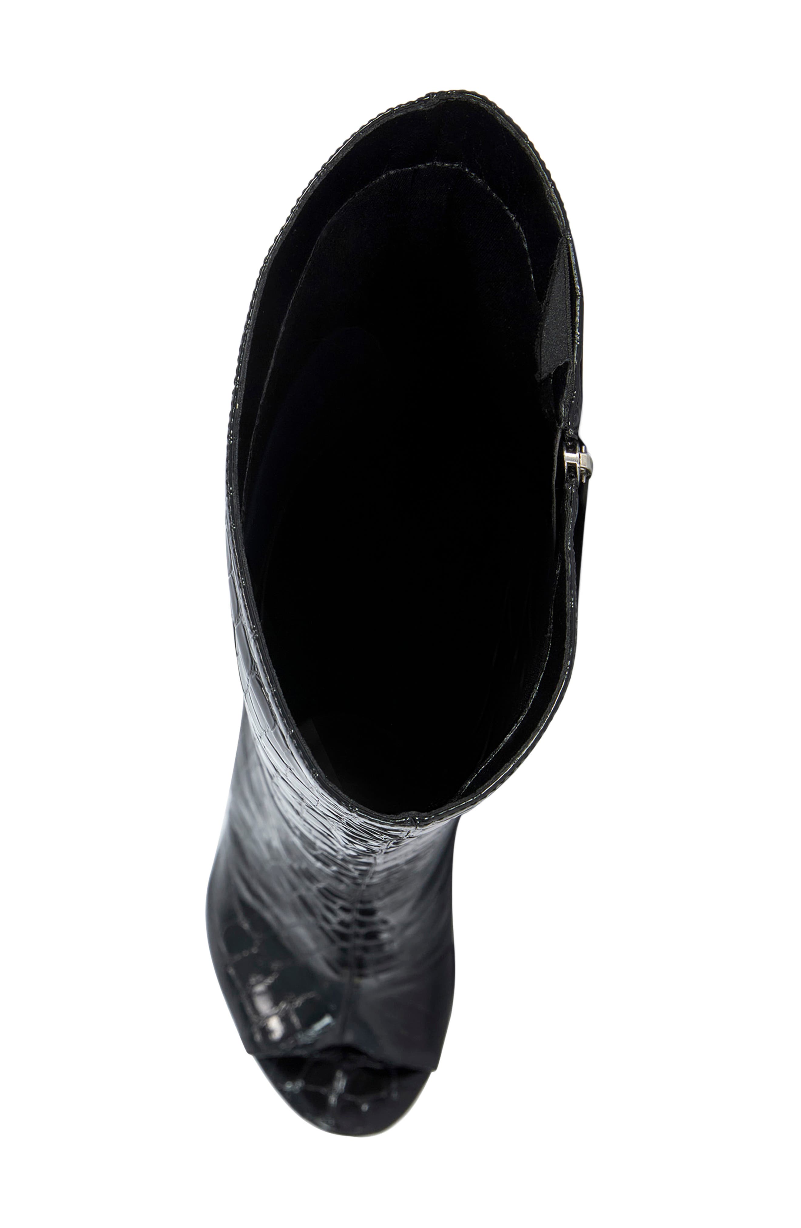 Camilla Croc Embossed Peep Toe Bootie, Alternate, color, BLACK