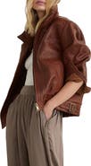 Reiss Petra Textured Leather Oversized Jacket