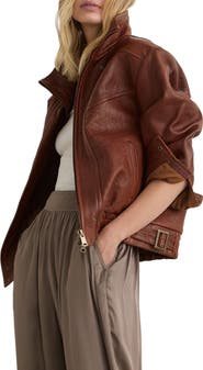 Reiss Petra Textured Leather Oversized Jacket