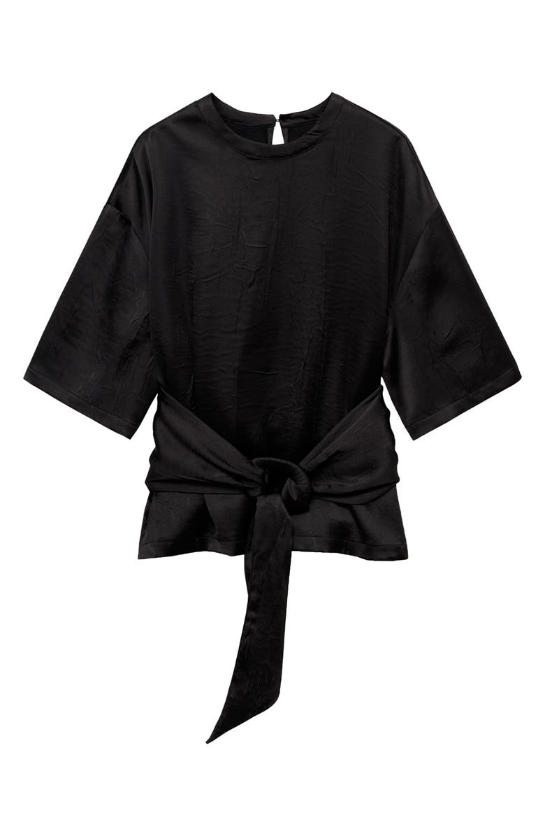 MANGO Belted Satin Shirt, Alternate, color,