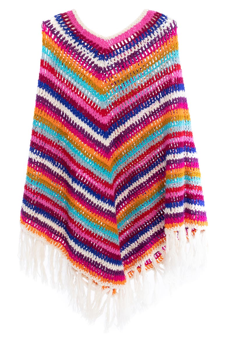 Crochet Knit Triangle Poncho, Alternate, color, WHITE