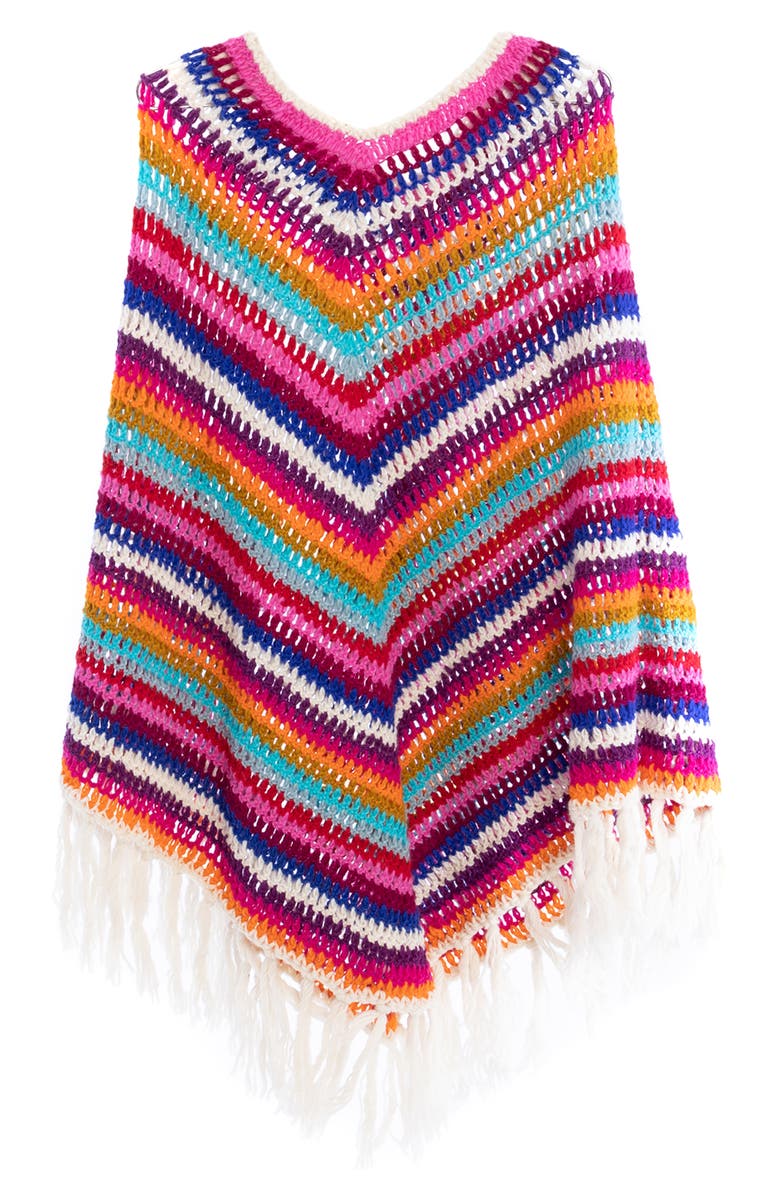 SAACHI Crochet Knit Triangle Poncho, Alternate, color, White
