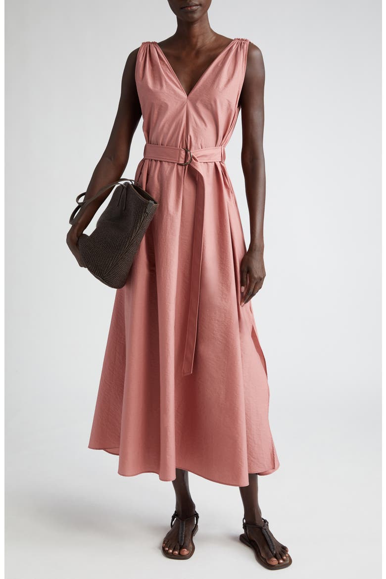 Sleeveless Cotton Blend Belted Dress, Main, color, C9596 PINK