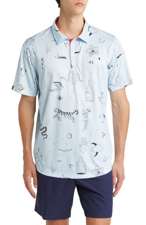 Swannies Brock Doodle Print Piqué Golf Polo in Sky 