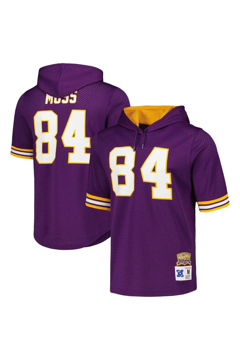 Men's Mitchell & Ness Randy Moss Purple Minnesota Vikings Retired Player Name & Number Mesh Hoodie T-Shirt, Main, color, Purple