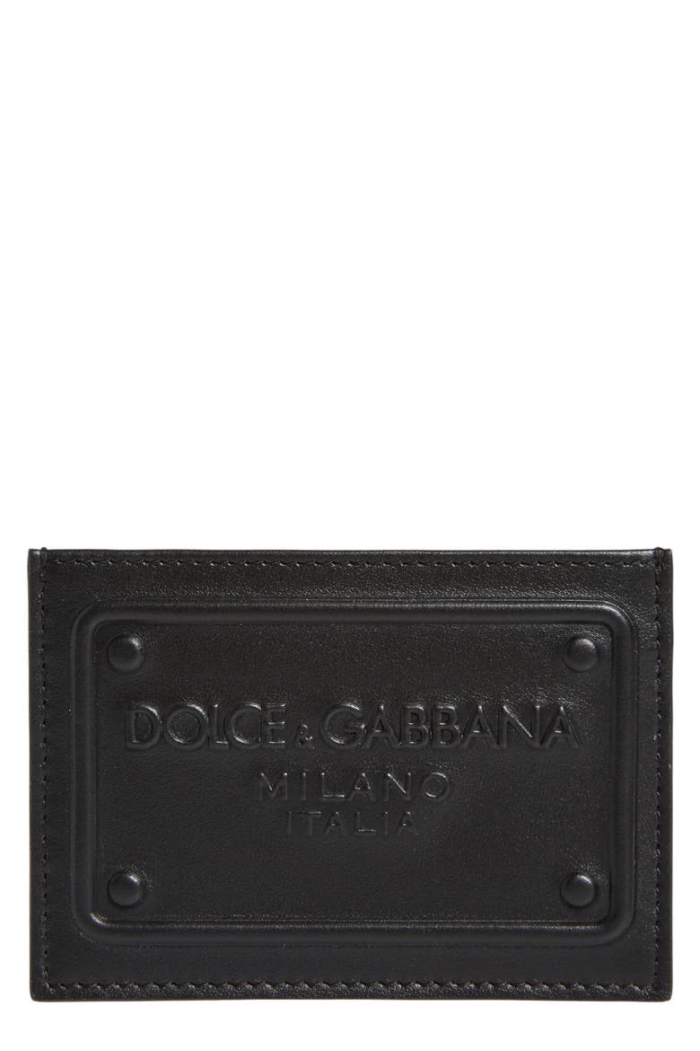 Logo Embossed Leather Card Case, Main, color, BLACK