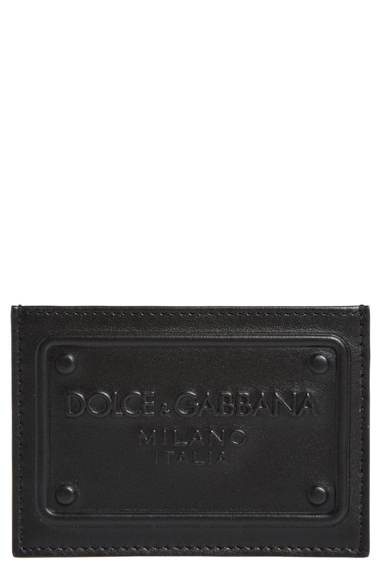 Dolce&Gabbana Logo Embossed Leather Card Case, Main, color, Black