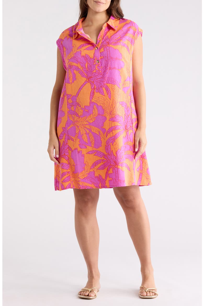 Linen Blend A-Line Shirtdress, Main, color, ORANGE/ PINK