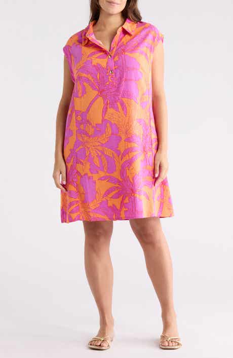 London Times Linen Blend A-Line Shirtdress