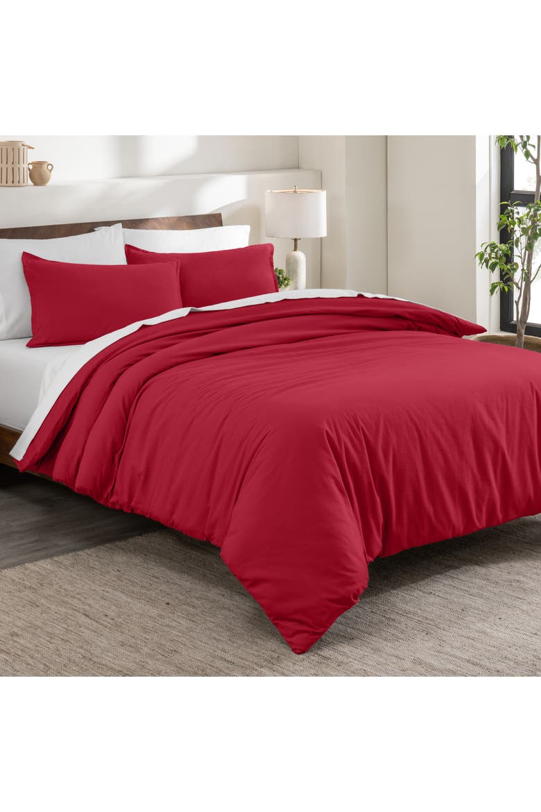 100% Cotton Flannel Duvet Cover & Sham Set, Alternate, color, Red