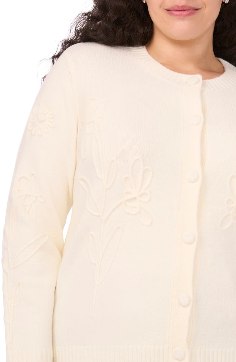 CeCe Flower Embellished Cardigan, Alternate, color, Buttercream