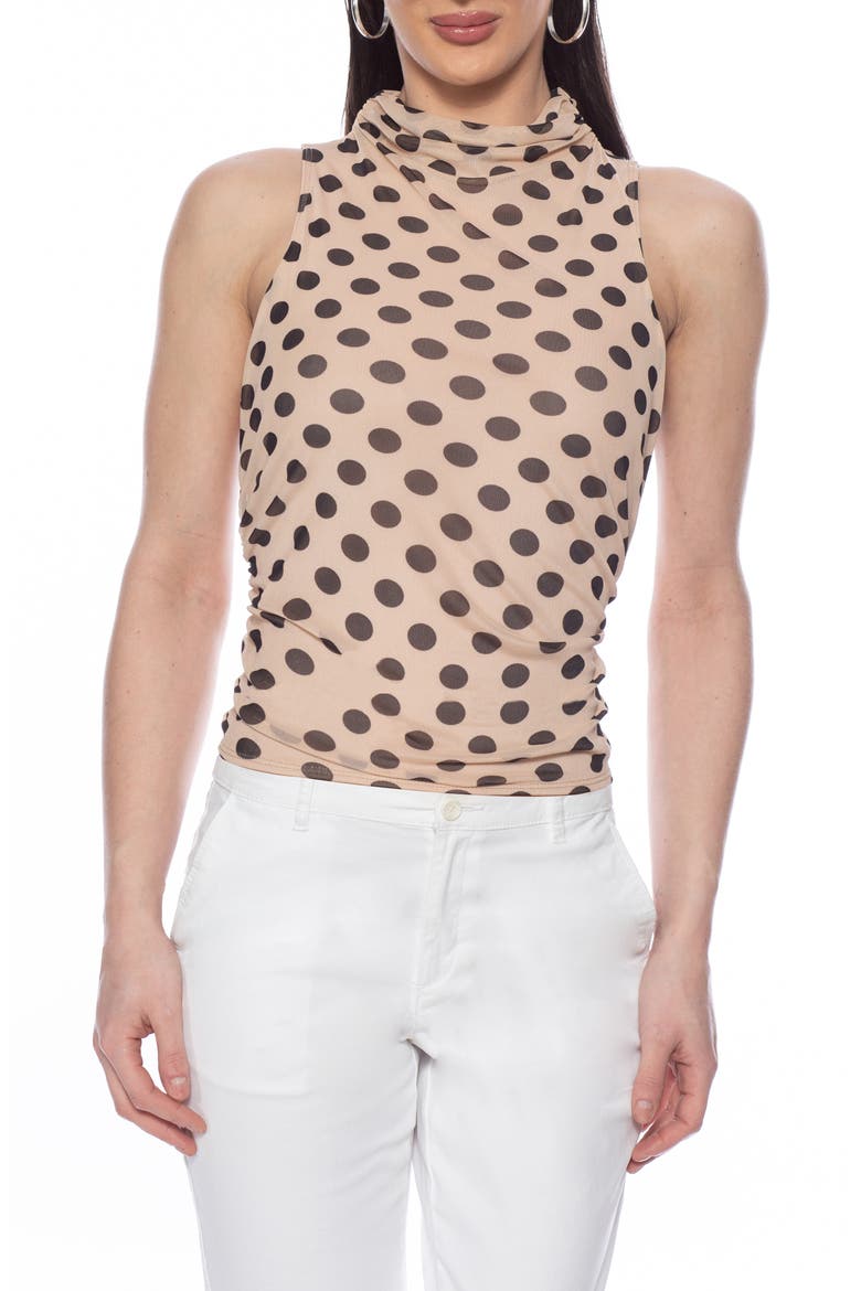 Polka Dot Mock Neck Sleeveless Top, Main, color, BROWN BLACK