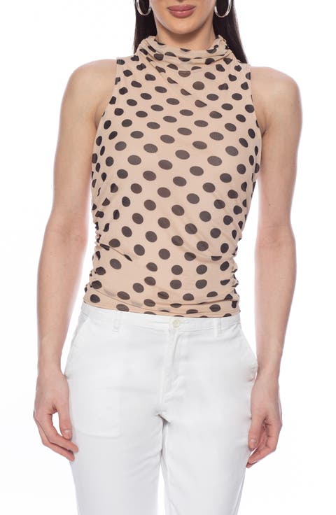 Polka Dot Mock Neck Sleeveless Top