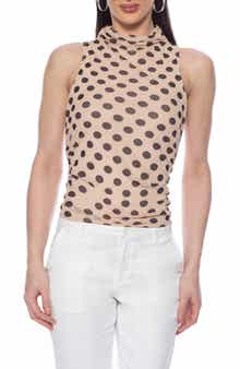 Isaac Mizrahi New York Polka Dot Mock Neck Sleeveless Top