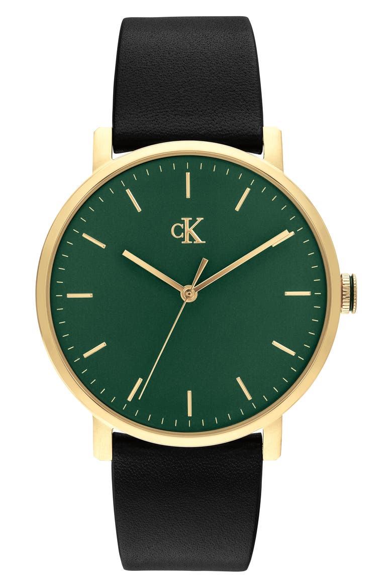 CK Real Leather Strap Watch, 40mm, Main, color, GREEN