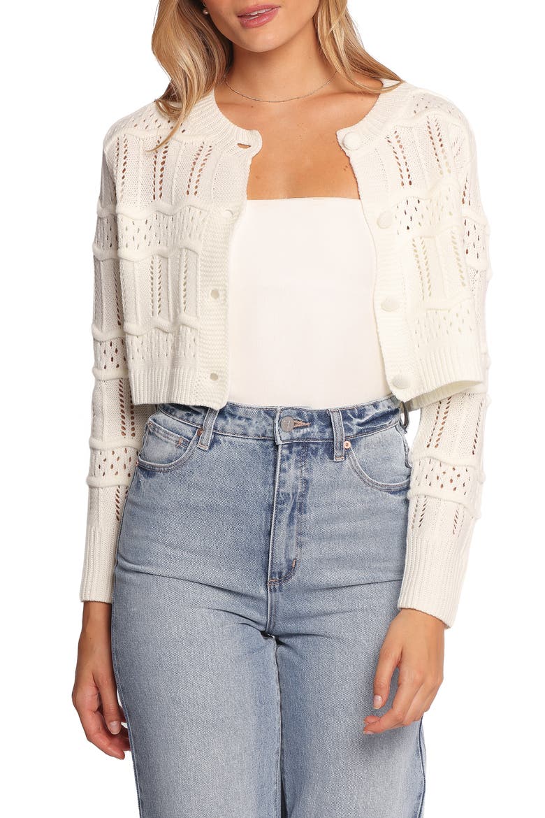 Aidy Pointelle Crop Cardigan, Main, color, WHITE