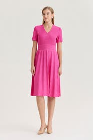 Ming Wang Fit-N-Flare Multi-Stitch Soft Knit Dress