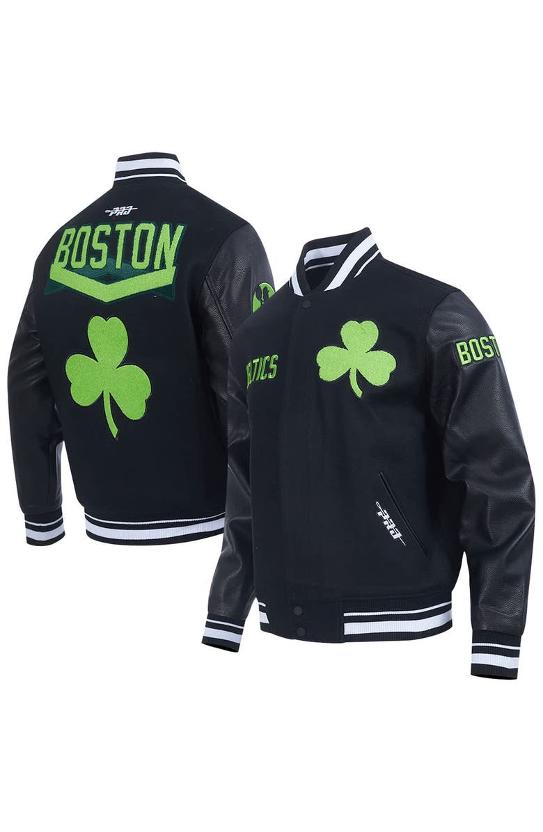 PRO STANDARD Men's Pro Standard Black Boston Celtics 2024/25 City Edition Wool Varsity Full-Zip Jacket, Alternate, color,