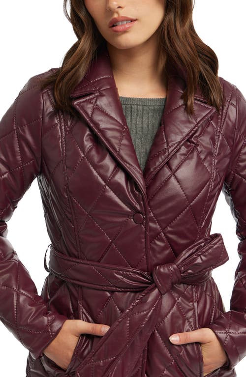 Badgley Mischka Quilted Faux Leather Trench Coat In Burgundy