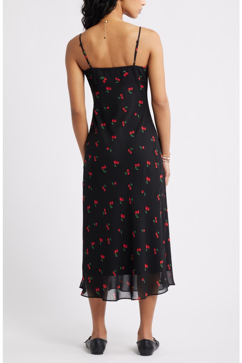 Tie Front Chiffon Midi Dress, Alternate, color, BLACK- RED EMILY CHERRIES