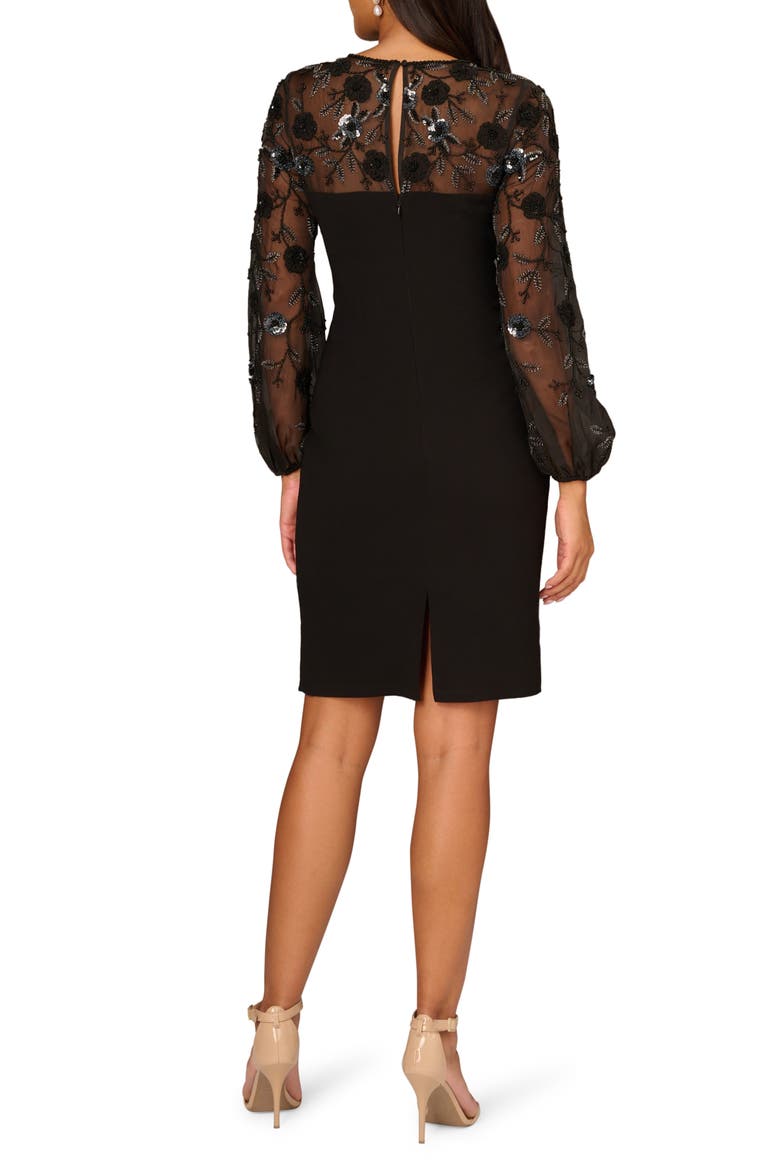 Sequin Floral Long Sleeve Cocktail Dress, Alternate, color, BLACK