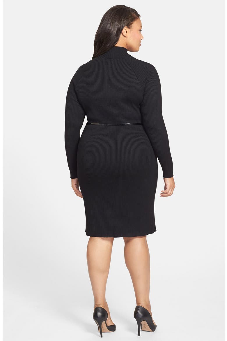 Anne Klein Colorblock Rib Knit Turtleneck Dress, Alternate, color, AUBERGINE MULTI