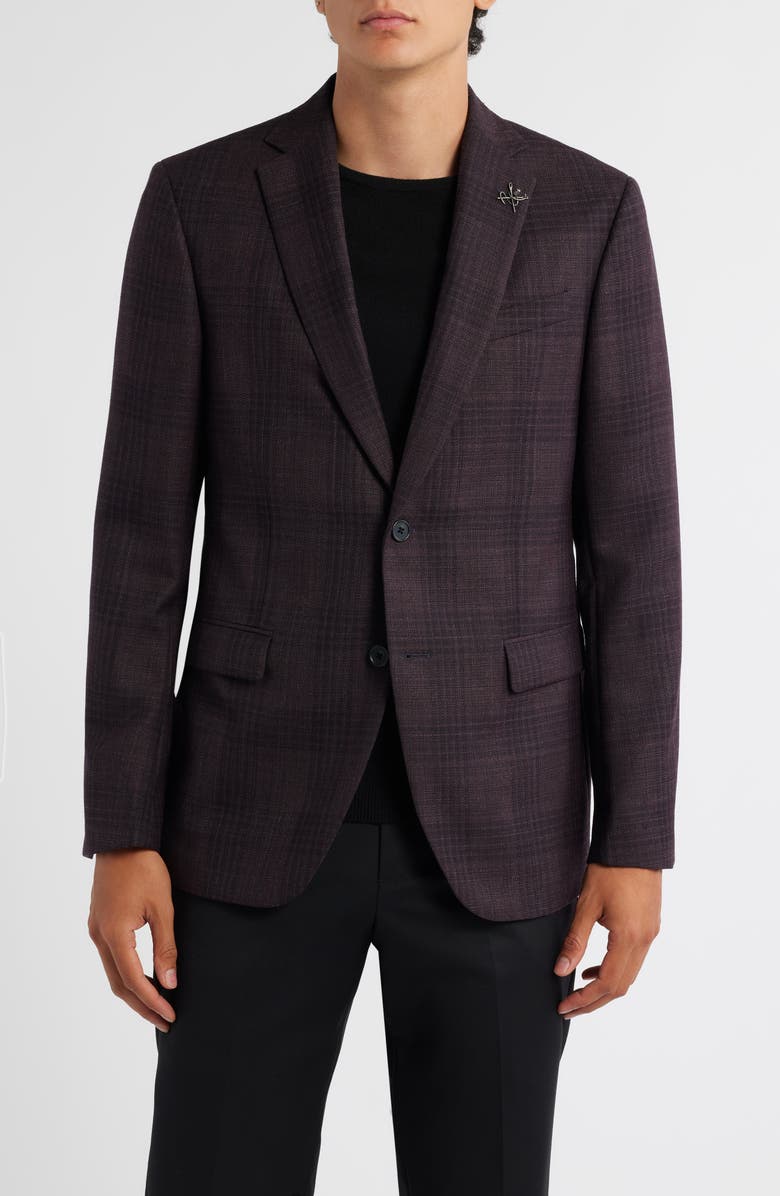 John Varvatos Star USA Bleeker Purple Shadow Check Slub Wool Blend Sport Coat, Main, color, Purple