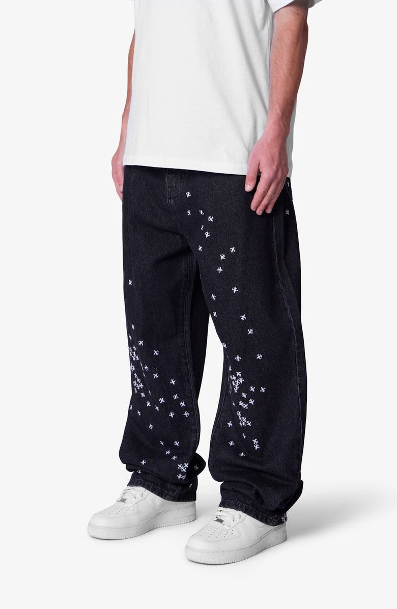 mnml Embroidered Fleurs de Lis Ultra Baggy Jeans, Alternate, color, Black