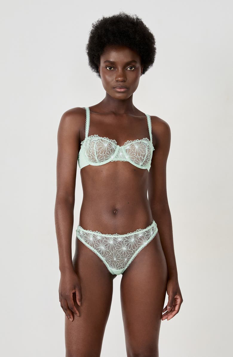 Etam Daisy Embroidered Thong, Alternate, color, Celadon