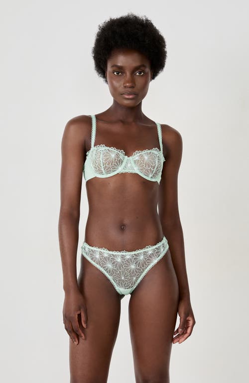 Etam Daisy Embroidered Thong In Green