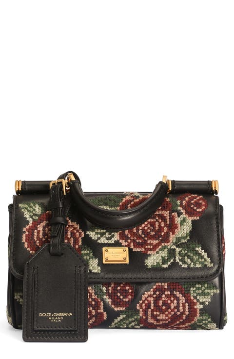 Needlepoint Small Sicily Leather Handbag