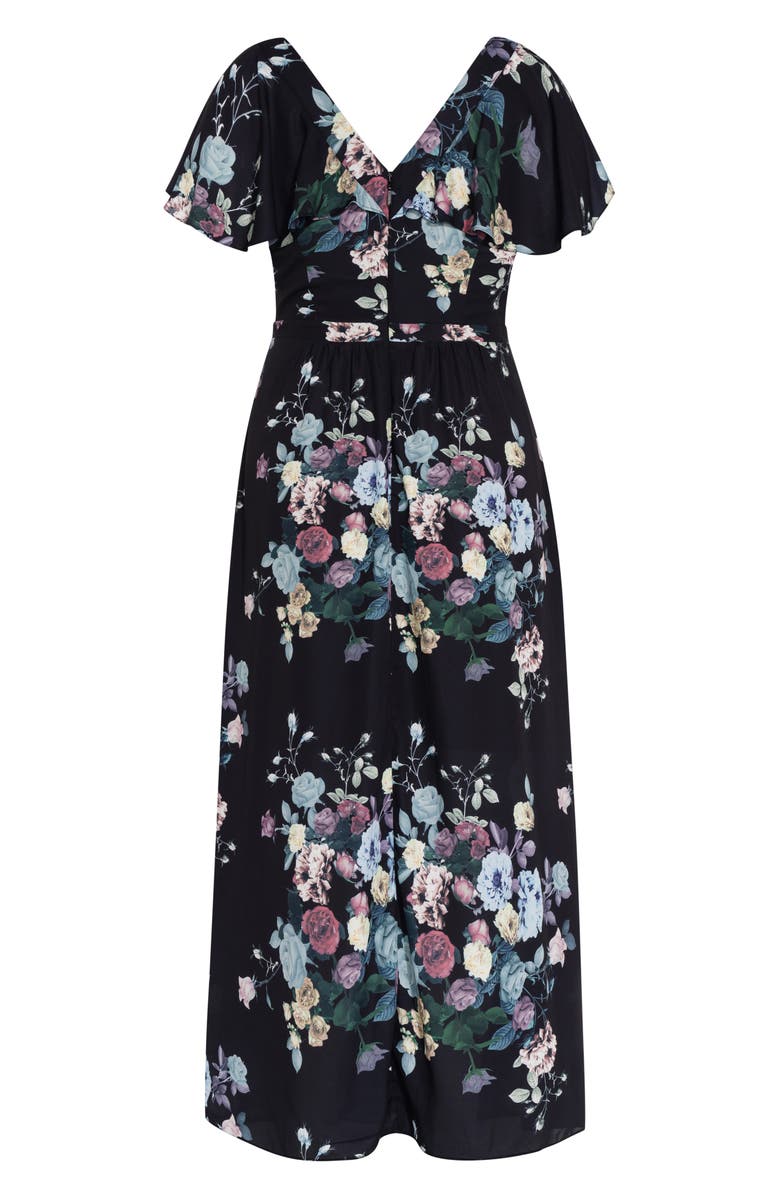 City Chic Flutter Sleeve Floral Print Maxi Dress, Alternate, color, 