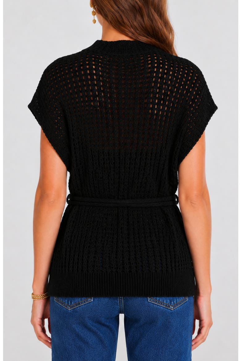 Coastal Belted Cardigan, Alternate, color, Black