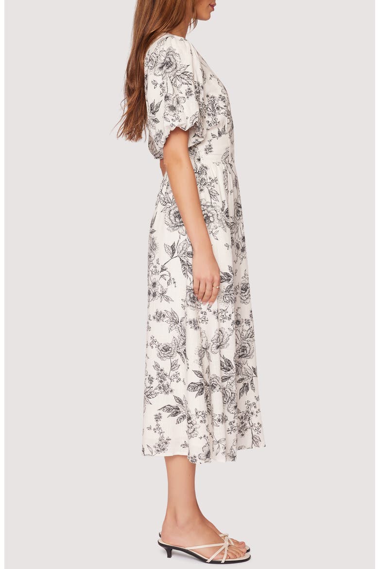 Rose Haven Short Sleeve Floral Midi Dress, Alternate, color, OFF-WHITE-BLACK