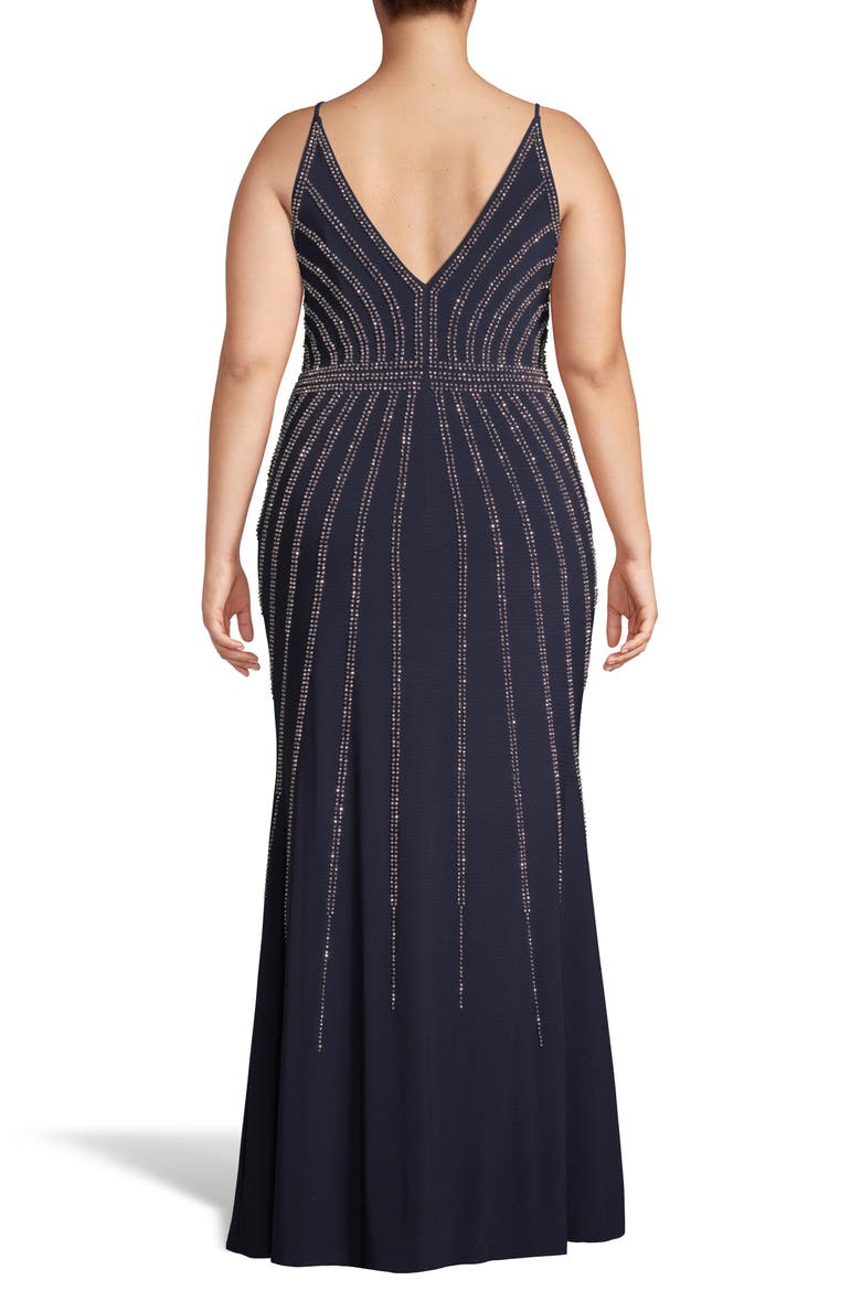 Xscape Beaded Trumpet Gown, Alternate, color, NAVY/ ROSE