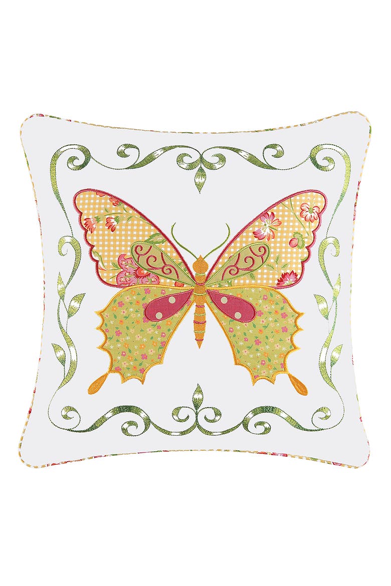 Pink Butterfly Applique Throw Pillow, 18" x 18", Main, color, White