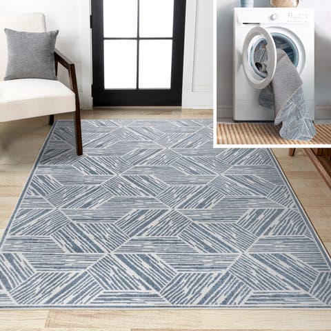 Vector Modern Coastal Geometric Machine-Washable Area Rug