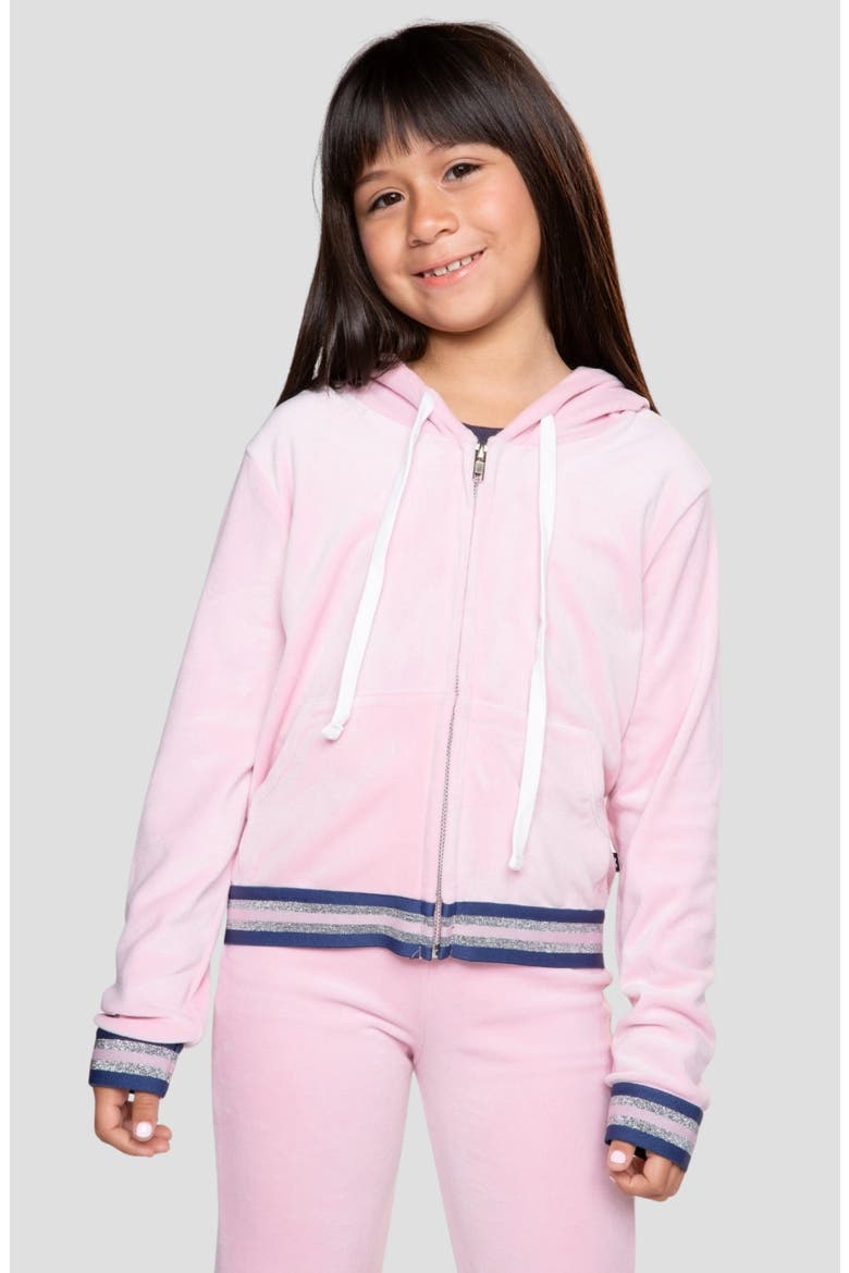 Kids' Velour Cropped Full Zip Hoodie, Alternate, color, DUSTY PINK